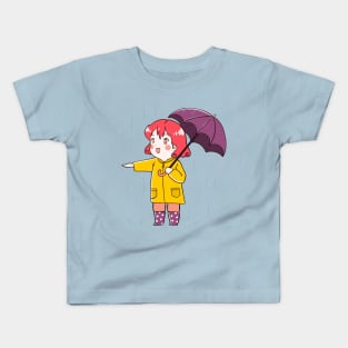 Cute Chibi Anime Girl Rainy Day Illustration Kids T-Shirt